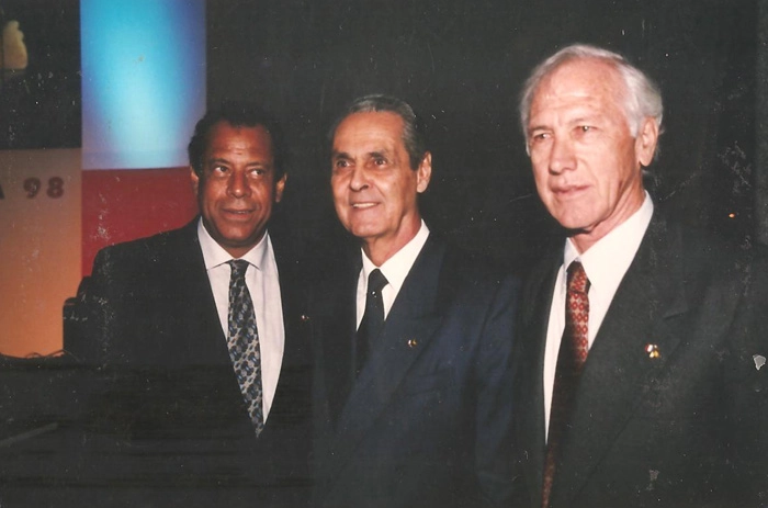 Carlos Alberto Torres, Gylmar e Bellini em 1998, em evento do Banco CCF, depois HSBC