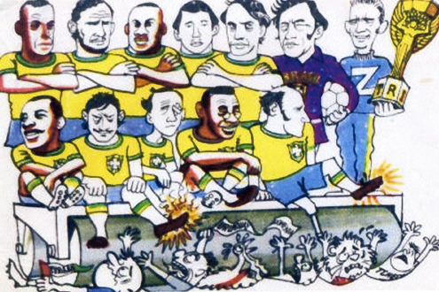 Em pé, da esquerda para a direita: Carlos Alberto, Brito, Everaldo, Clodoaldo, Piazza, Félix e Zagallo. Sentados, da esquerda para a direita: Jairzinho, Rivellino, Tostão, Pelé e Gérson.