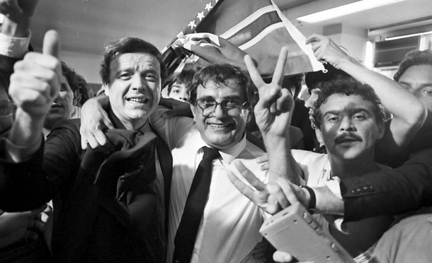 Em 1986, José Marin e Nabi Abi Chedid (então eleito para a presidência da CBF). Foto: Manoel Pires/Folhapress 