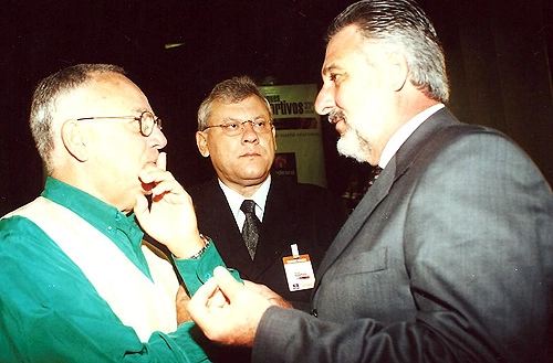 Da esquerda para a direita: Armando Nogueira, Milton Neves e Carlos Melles.