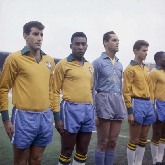 Itália 3 x 0 Brasil, no dia 12 de maio de 1963. Da esquerda para a direita, Gérson, Pelé, Gylmar dos Santos Neves,  Eduardo Albuquerque e Djalma Santos