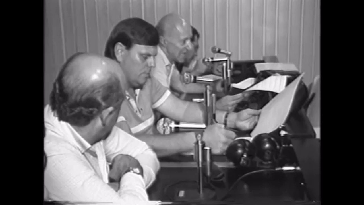 Em 1984, na Rádio Jovem Pan, Orlando Duarte, Edemar Annuseck, Claudio Carsughi e José Silvério. Foto: reprodução