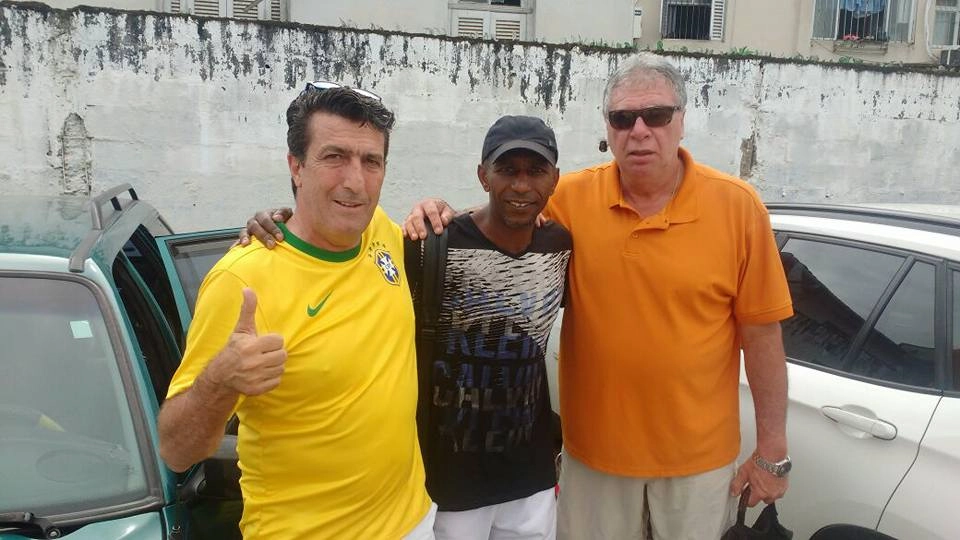 Carlos Alberto Spina, Almir e Rodolfo Rodriguez em 17 de fevereiro de 2018, no Estádio Ulrico Mursa. Foto: arquivo pessoal de Carlos Alberto Spina