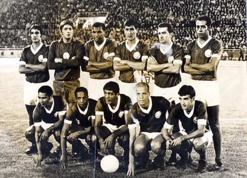 Vejam o Palmeiras no final da década de 1960. Em pé temos Eurico, Neuri, Luís Pereira, Nelson Coruja, Dudu e Dé; agachados estão Copeu, Jaime, César, Ademir da Guia e Pio