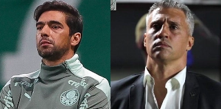 No Choque-Rei, Abel colocou Crespo no bolso. Fotos: Rubens Chiri/SPFC e Cesar Greco/Palmeiras