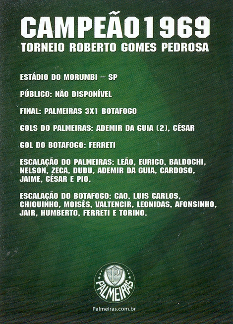 Veja no card oficial os dados da final contra o Botafogo, quando Zeca estava entre os titulares 