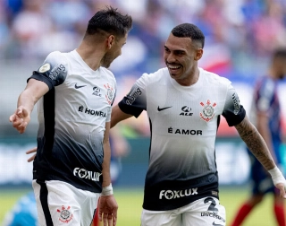 Romero, à esquerda, fez o gol do Alvinegro contra o Bahia no primeiro turno. Foto: Rodrigo Coca/ Agência Corinthians