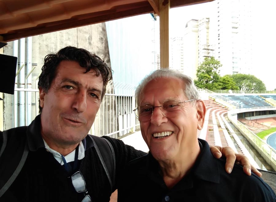 Carlos Alberto Spina e Joseval Peixoto, em abril de 2019, no Estádio Ícaro de Castro Mello, no Ibirapuera.