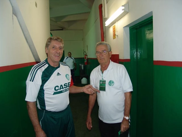 Mário Motta, ex-centroavante do Verdão e Dudu. Foto: Marcos Júnior/Portal TT