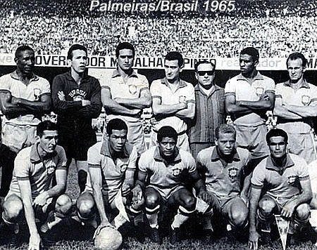 Em pé: Djalma Santos, Valdir de Moraes, Valdemar Carabina, Dudu, Filpo Nuñez, Djalma Dias e Ferrari. Agachados: Julinho Botelho, Servílio, Tupãzinho, Ademir da Guia e Rinaldo