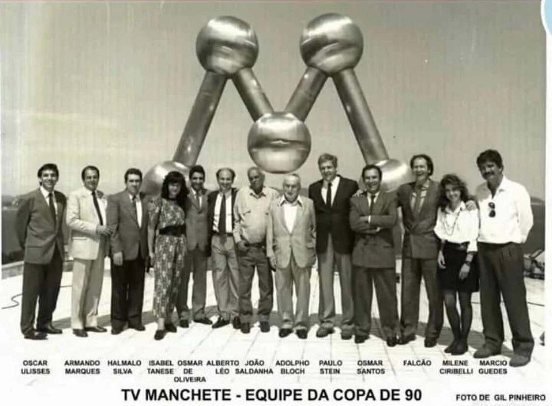 Integrando a equipe da TV Manchete para a cobertura da Copa do Mundo de 1990, na Itália. Foto: Divulgação