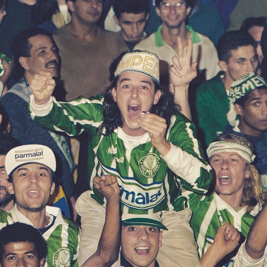 Aos 25 anos de idade, comemorando o fim do jejum palmeirense, em 12 de junho de 1993, no Morumbi, vitória do Palmeiras contra o Corinthians na final do Paulistão. Foto: arquivo pessoal de Paulo Nobre