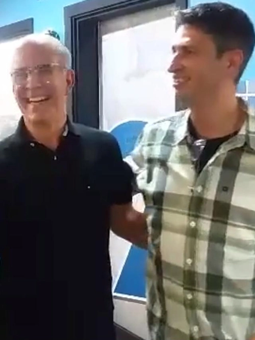 Mário Sérgio e Rogério Micheletti em 2016, na Rádio Estadão. Foto: arquivo pessoal de Rogério Micheletti