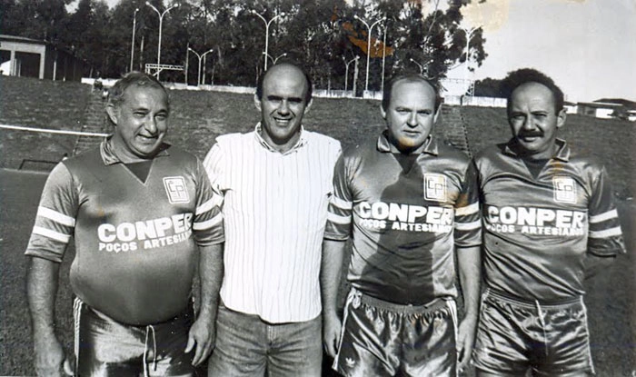Da esquerda para a direita, Dr. Romeu, Waldir Peres, Tico Cassolla e Piola. Foto enviada por Tico Cassolla
