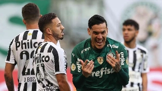 Gustavo Gómez marcou um dos gols da vitória alviverde sobre o Peixe no primeiro turno. Foto: Cesar Greco