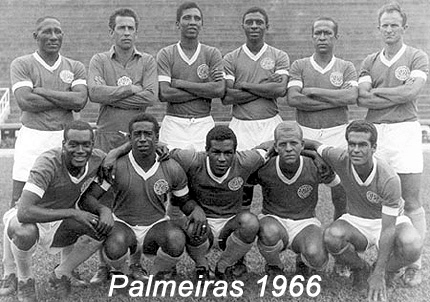 Em pé: Djalma Santos, Valdir, Minuca, Djalma Dias, Zequinha e Ferrari. Agachados: Gallardo, Dario, Servilio, Ademir da Guia e Rinaldo