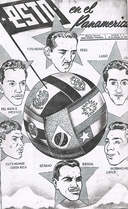 Acima cartaz anunciando o campeonato Panamericano de futebol disputado em 1956, no México. No cartazete destaque para o goleiro Sérgio, que durante a competição perdeu a posição de titular para Valdir Joaquim de Moraes. Fotos crédito: 1956, uma epopéia gaúcha- Livro de Eduardo Valls