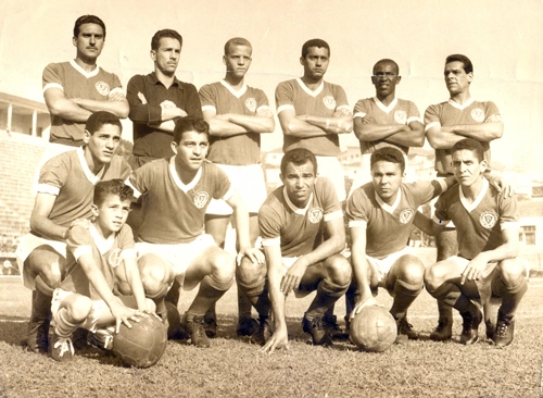 Esta foto maravilhosa é a única em que Ademir da Guia, o Divino, aparece em pé em uma formação de time de futebol. Antigamente, goleiro, zagueiros e volantes posavam sempre em pé, enquanto os atacantes e meias sempre sorriam para as câmeras agachados. Portanto, a foto acima é emblemática e prova o tanto que Chinesinho, então dono da camisa 10 do Verdão, era bom de bola. Como Ademir, em 1962, havia acabado de chegar do Bangu e já arrebentava nos treinos, foi escalado como volante na ocasião em que esta foto foi tirada, no Pacaembu. Então, olhe bem, curta e saboreie o gênio loiro em uma posição 