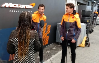 Ricciardo e Norris conversam com a imprensa na manhã deste sábado no autódromo paulistano. Foto: Marcos Júnior Micheletti/Portal TT