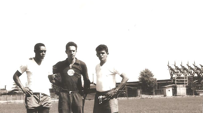 Treino do Palmeiras nos anos 60, com Nilo, Valdir Joaquim de Moraes e Alencar. Foto: arquivo pessoal de Valdir Joaquim de Moraes