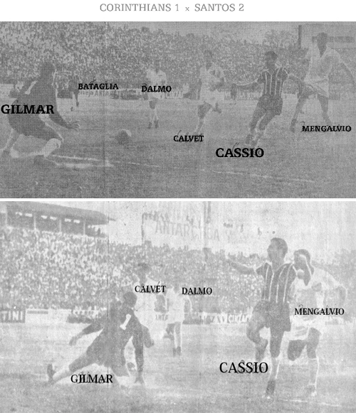 O volante Cássio marca o gol contra o Santos no jogo em que o Timão parecia acabar com o tabu contra o Santos em campeonatos paulistas (que durou 11 anos). No final, o Peixe virou a partida para 2 a 1 com uma assistência e outro gol do carrasco Pelé