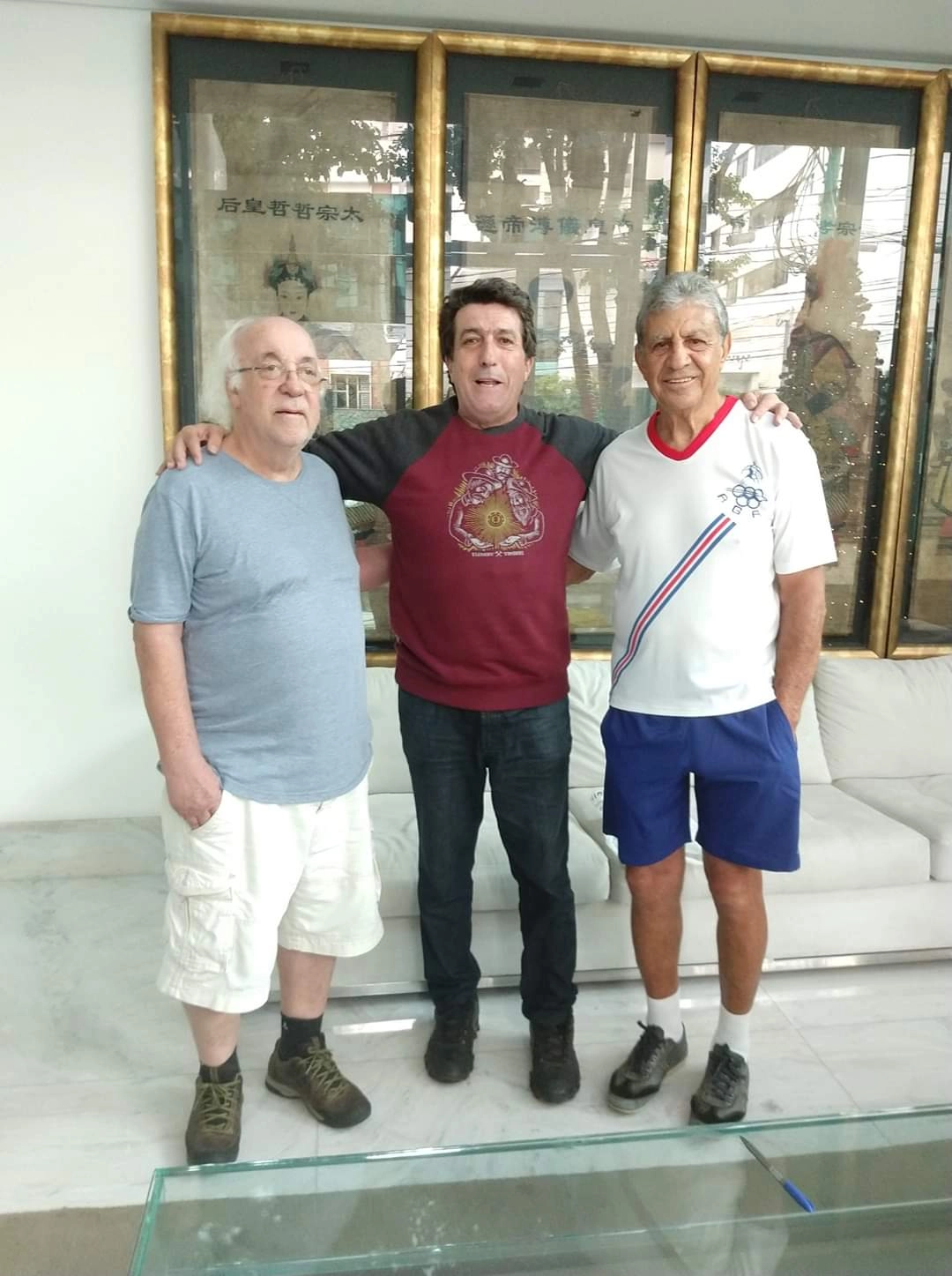 Tostão, Carlos Alberto Spina (ex-Matsubara) e Wilson Piazza em dezembro de 2019, em Belo Horizonte. Foto: arquivo pessoal de Carlos Alberto Spina