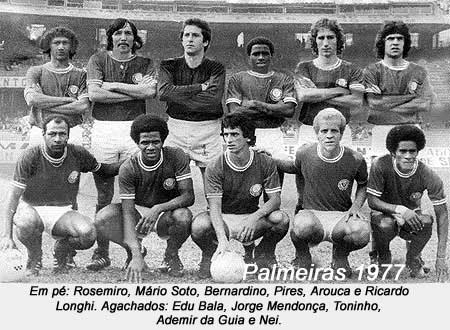 Em pé: Rosemiro, Mário Soto, Bernardino, Pires, Arouca e Ricardo Longhi. Agachados: Edu Bala, Jorge Mendonça, Toninho, Ademir da Guia e Nei.