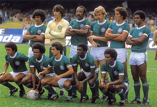 Vejam o Palmeiras posando para foto no Morumbi. Em pé temos Rosemiro, Gilmar, Beto Fuscão, Ivo, Polozzi e Sóter; agachados Amílton Rocha, Jorge Mendonça, Toninho, Pires e Nei