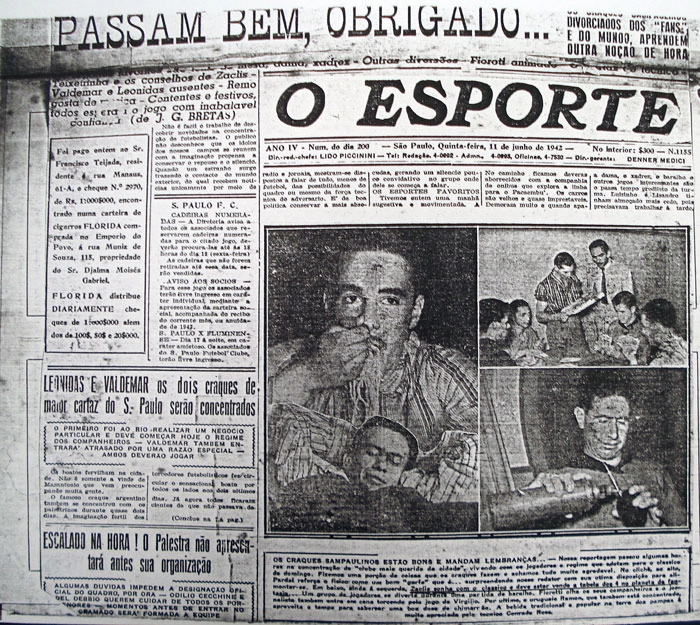 Do lado esquerdo, destaque para Leônidas da Silva e Valdemar Zaclis, os dois carques do São Paulo na época. Foto enviada por Fábio Wolf