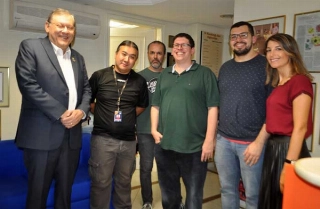 O jornalista conversou com a equipe na sede do Portal Terceiro Tempo em 2019. Foto: Marcos J&uacute;nior Micheletti/Portal Tempo