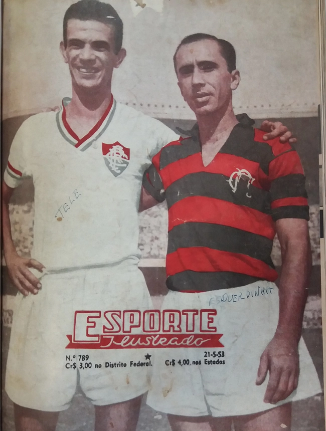 Telê, do Fluminense, e Esquerdinha, do Flamengo, em foto de capa da Revista Esporte Ilustrado, 789, de 1953
