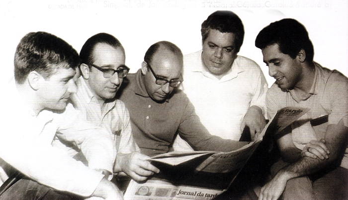 Da esquerda para a direita, Nilson Travesso, Tuta, Paulo Machado, Manoel Carlos e Solano Ribeiro, na década de 60. Foto: Reprodução do livro 