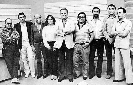 
Mesa Redonda da Gazeta, em 1980: Flávio Iazetti, Osmar de Oliveira, Zé Italiano, Peirão de Castro, Dalmo Pessoa, Antonio Eurico, Armando Gomes e Geraldo Blota.
