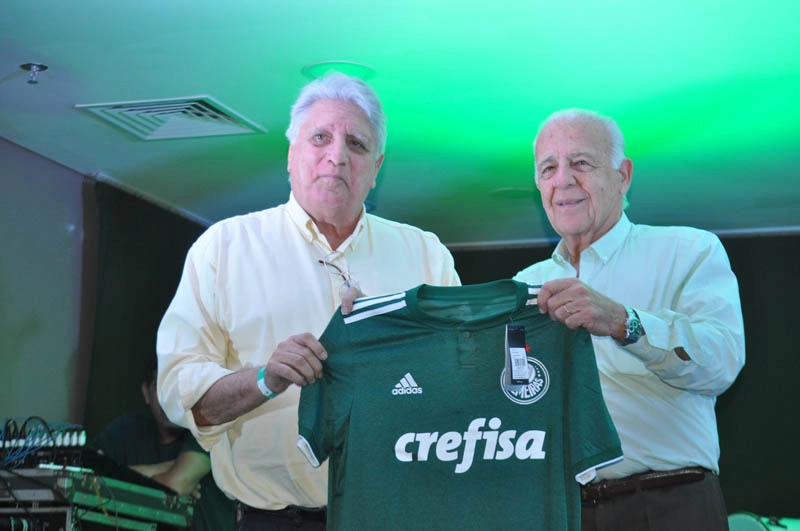 Marinho Peres e Seraphim Del Grande na festa de veteranos do Palmeiras, em 28 de setembro de 2018, no restaurante Jardim Suspenso, no Palestra Itália. Foto: Marcos Júnior Micheletti/Portal TT