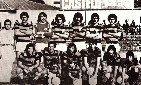 Atlético Paranaense em 1975. Em pé: Chavala, Altevir, Gerson Andreotti, Taquito, Alfredo e Marinho Paranaense. Agachados: Frazão, Buião, Bira Lopes, Ladinho e Nenê.