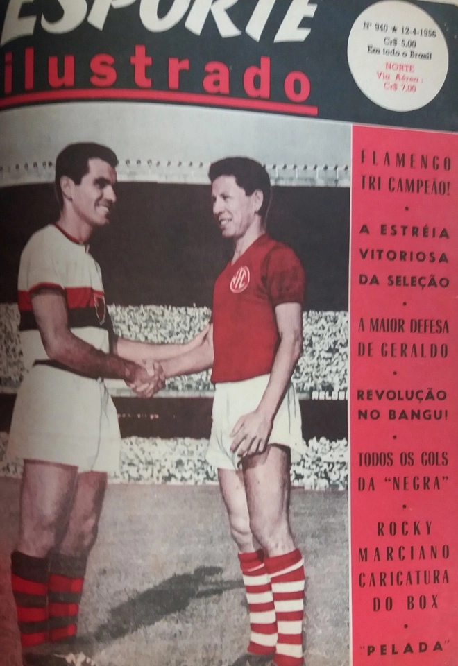Evaristo de Macedo, do Flamengo, e Alarcon, do América, na capa da Revista Esporte Ilustrado, 940, de 1956