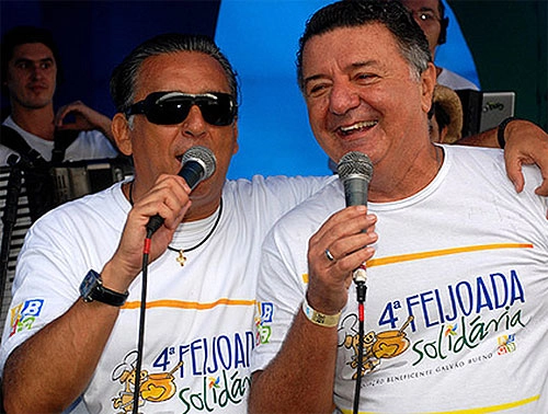 Galvão Bueno e o seu parceiro de Rede Globo de Televisão, o ex-árbitro, Arnaldo César Coelho, em Março de 2009.Crédito foto: Site oficial do jornalista Galvão Bueno.