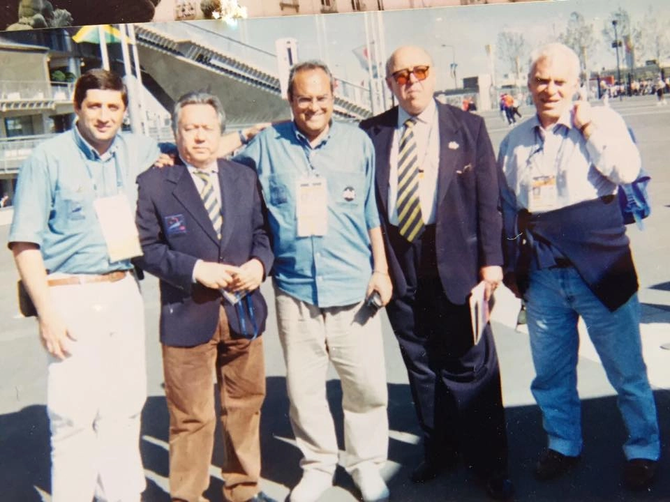 Antônio Pétrin, Juarez Soares, Luiz Ceará, Orlando Duarte e Silvio Luiz na cobertura da Copa da França de 1998. Foto: arquivo pessoal de Antonio Pétrin
