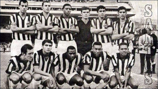 Fortíssimo time santista da década de 60. Em pé, da esquerda para a direita: Carlos Alberto Torres, Ramos Delgado, Djalma Dias, Cláudio, Clodoaldo e Rildo. Agachados: Toninho Guerreiro, Negreiros, Edu, Pelé e Abel. Foto: Revista do Esporte (retirada do Blog Tardes de Pacaembu)