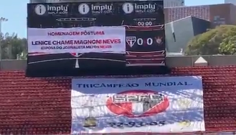 O São Paulo Futebol Clube homenageou Lenice, ao que Milton Neves agradeceu com a seguinte mensagem:` A homenagem do futebol e do São Paulo Futebol clube à minha esposa Lenice hoje (30 de agosto de 2020, dia em que o São Paulo derrotou o Corinthians por 2 a 1) no Morumbi. Ela, tão discreta em vida, teve uma homenagem que minha família e eu jamais esqueceremos. Obrigado, FUTEBOL!´, escreveu Milton em sua conta no Twitter