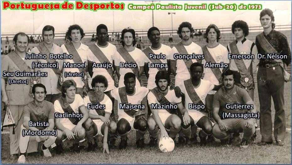 Esta é a Portuguesa de Desportos campeã paulista juvenil em 1973 (Sub-20), cujo técnico era Julinho Botelho. Dos jogadores, um que fez longa trajetória na própria Lusa foi Eudes