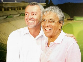 O ídolo do Bahia e o cantor e compositor no Estádio de Pituaçu. Foto: Divulgação