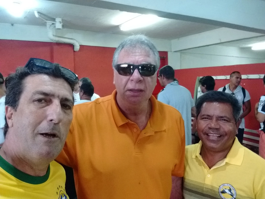 Carlos Alberto Spina, Rodolfo Rodriguez e Roque no amistoso dos veteranos do Santos no Estádio Ulrico Mursa, dia 18 de fevereiro de 2018