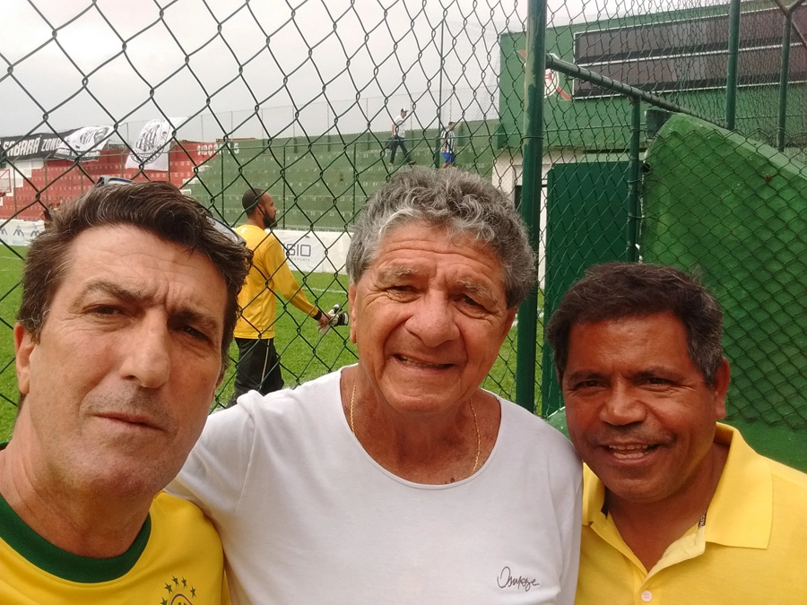 Carlos Alberto Spina, Manoel Maria e Roque no amistoso dos veteranos do Santos no Estádio Ulrico Mursa, dia 18 de fevereiro de 2018