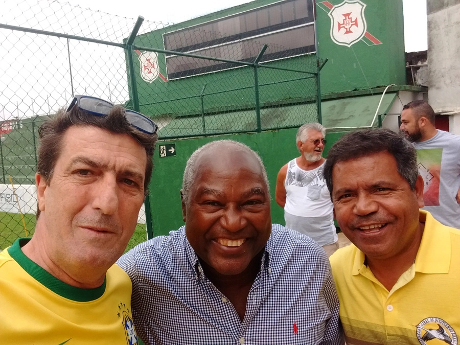 Carlos Alberto Spina, Edu e Roque no amistoso dos veteranos do Santos no Estádio Ulrico Mursa, dia 18 de fevereiro de 2018