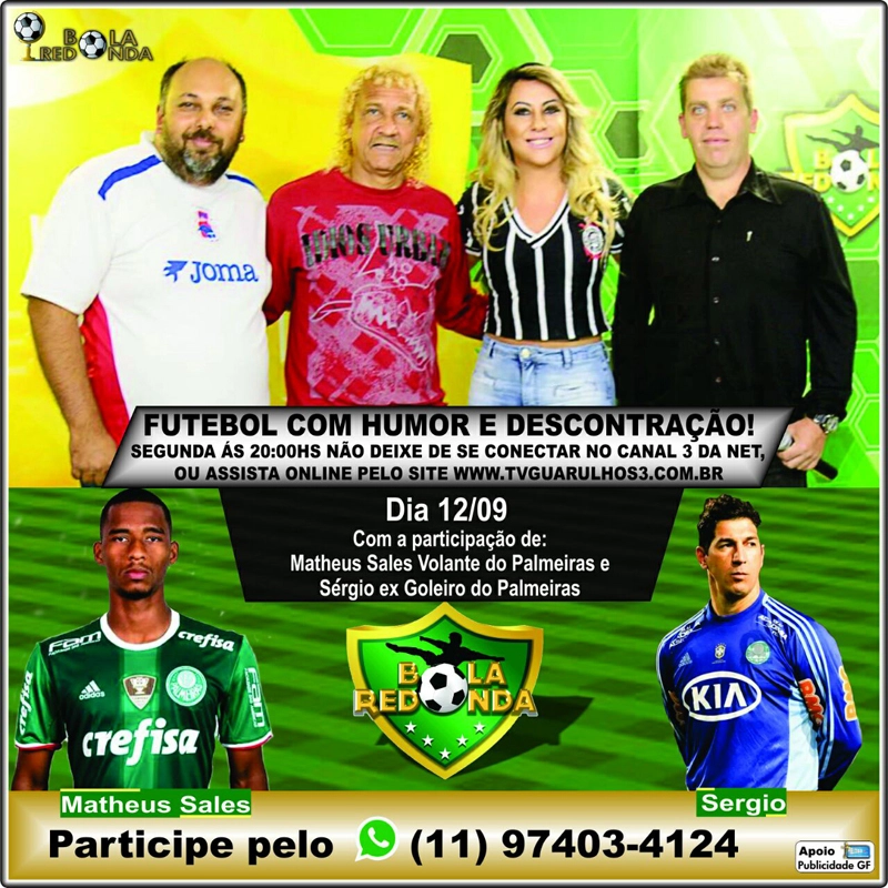 Douglas Nicolete, Biro-Biro, Silvia Waszak, Luiz Carlos Henrique, Matheus Sales e Sergio, durante o programa `Bola Redonda&acute;, em agosto de 2016. Foto: reprodu&ccedil;&atilde;o