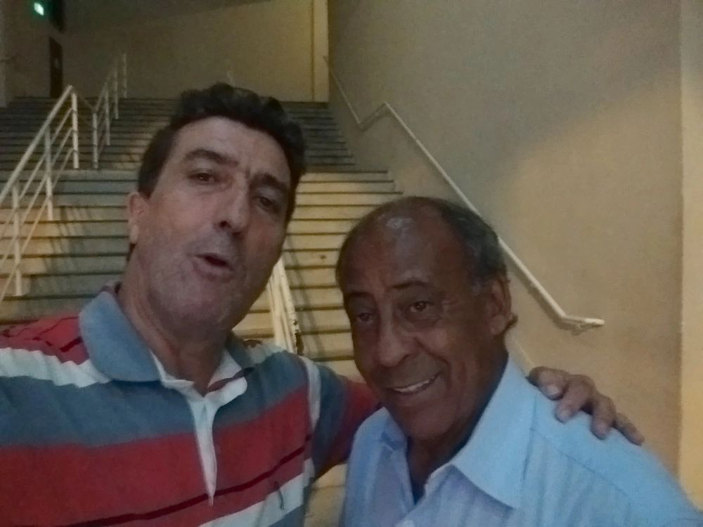 Carlos Alberto Spina e Dirceu Lopes no Pacaembu em mar&ccedil;o de 2018. Foto: arquivo pessoal de Carlos Alberto Spina