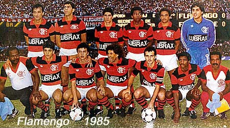 Em pé: Leandro, Mozer, Jorginho, Andrade, Adalberto e Filiol. Agachados: Bebeto, Elder, Nunes, Tito e Adilio.