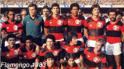 Em pé: Bigu, Raul Plassmann, Mozer, Marinho, Leandro e Júnior. Agachados: Élder, Adilio, Baltazar, Zico e Júlio César.