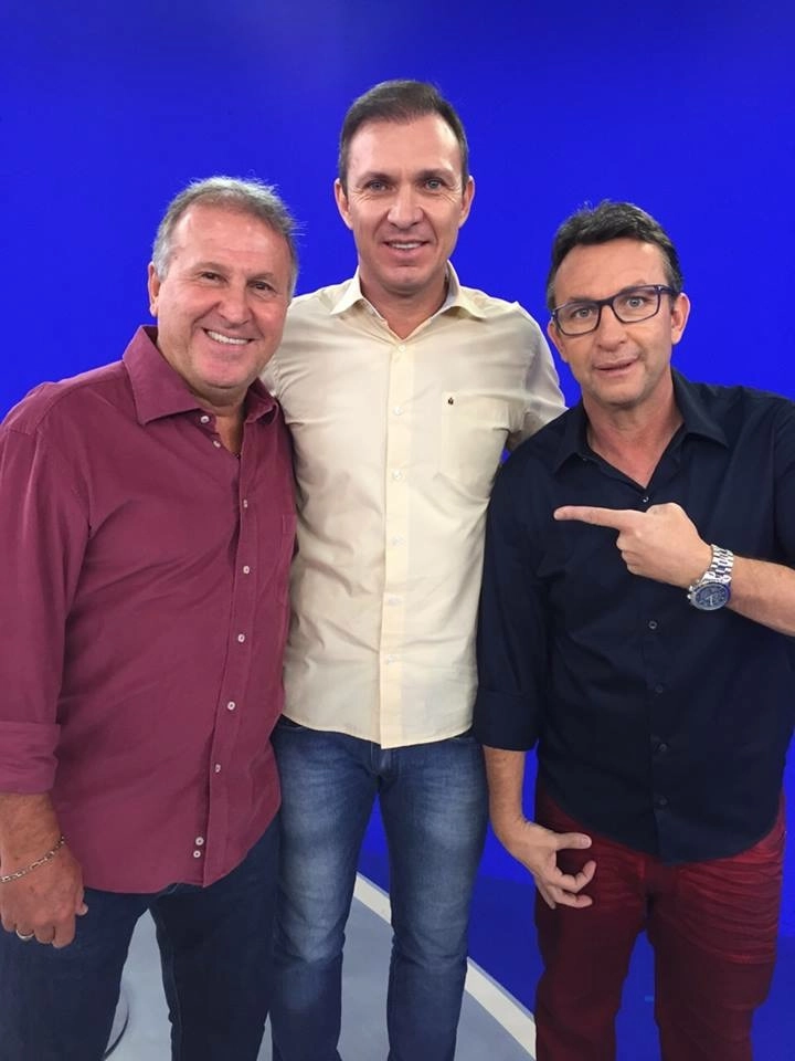 Zico, Velloso e Neto nos bastidores do programa Os Donos da Bola, no começo de 2015.